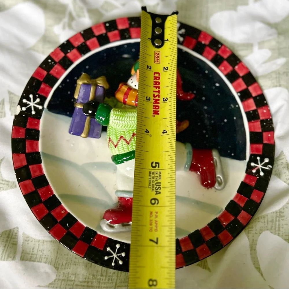 Vintage 3D Winter Snowman Ice Skating Christmas Festive Holiday GANZ Wall Plate